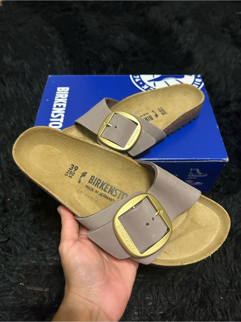 BIRKENSTOCK Madrid purple leather gold buckle sandals slippers eur 39 new
